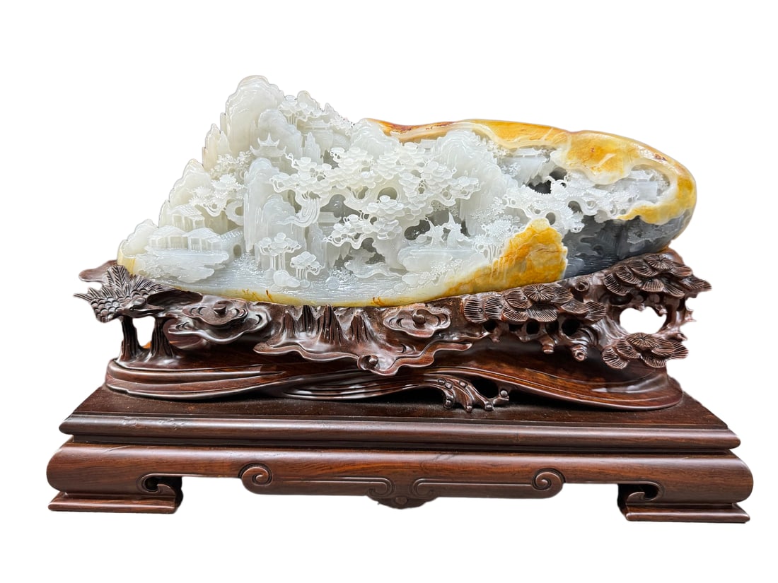 Chinese Original Stone Hetian Jade Hand-Carved Mountain Statue w Playing Chess Old Men 9000g (1 of 10)