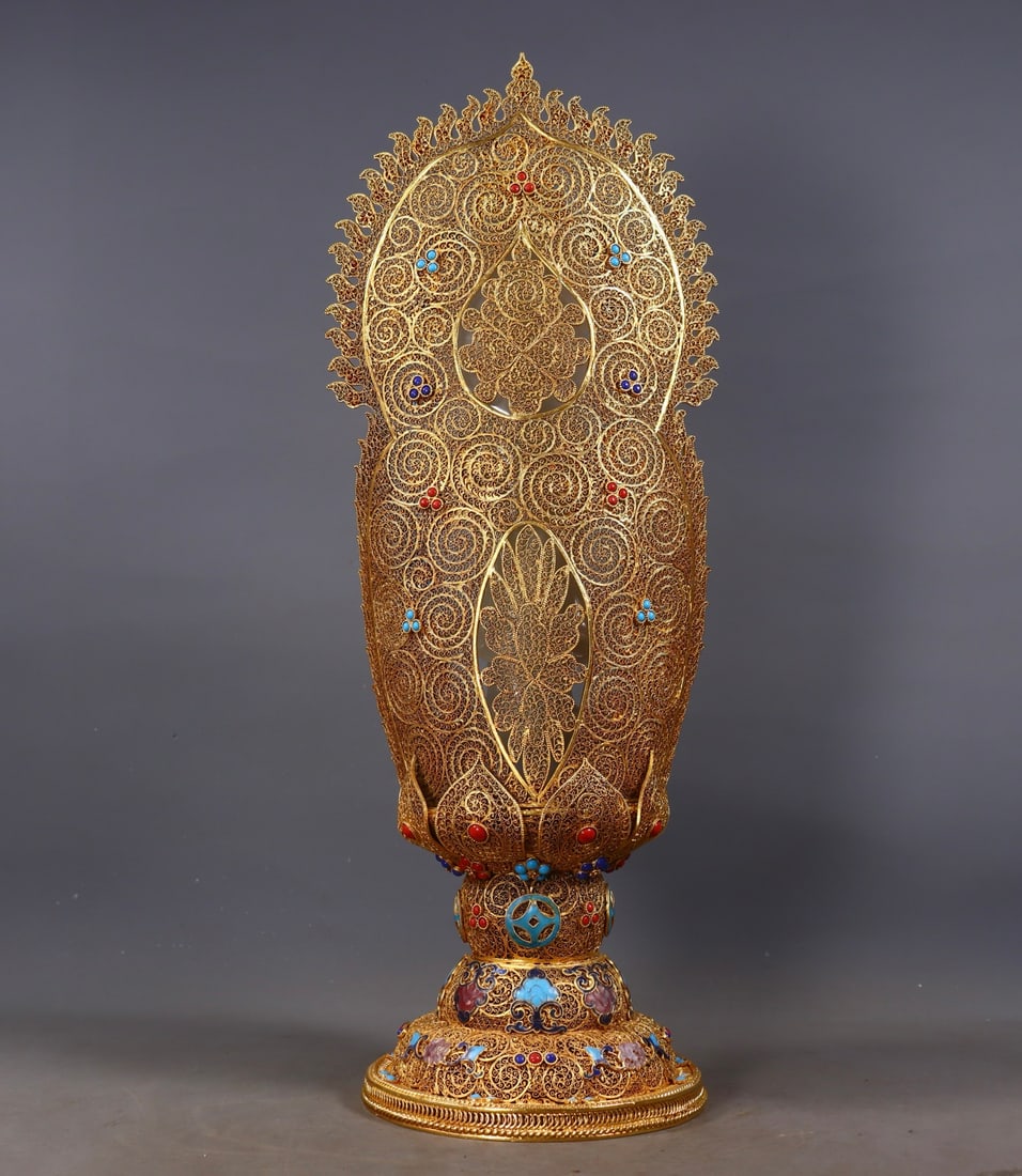 Chinese Hetian Jade Hand-Carved Buddha Statue w Siddhartha Buddha & Gold Wires Enamel Inlay Gem Base - 5