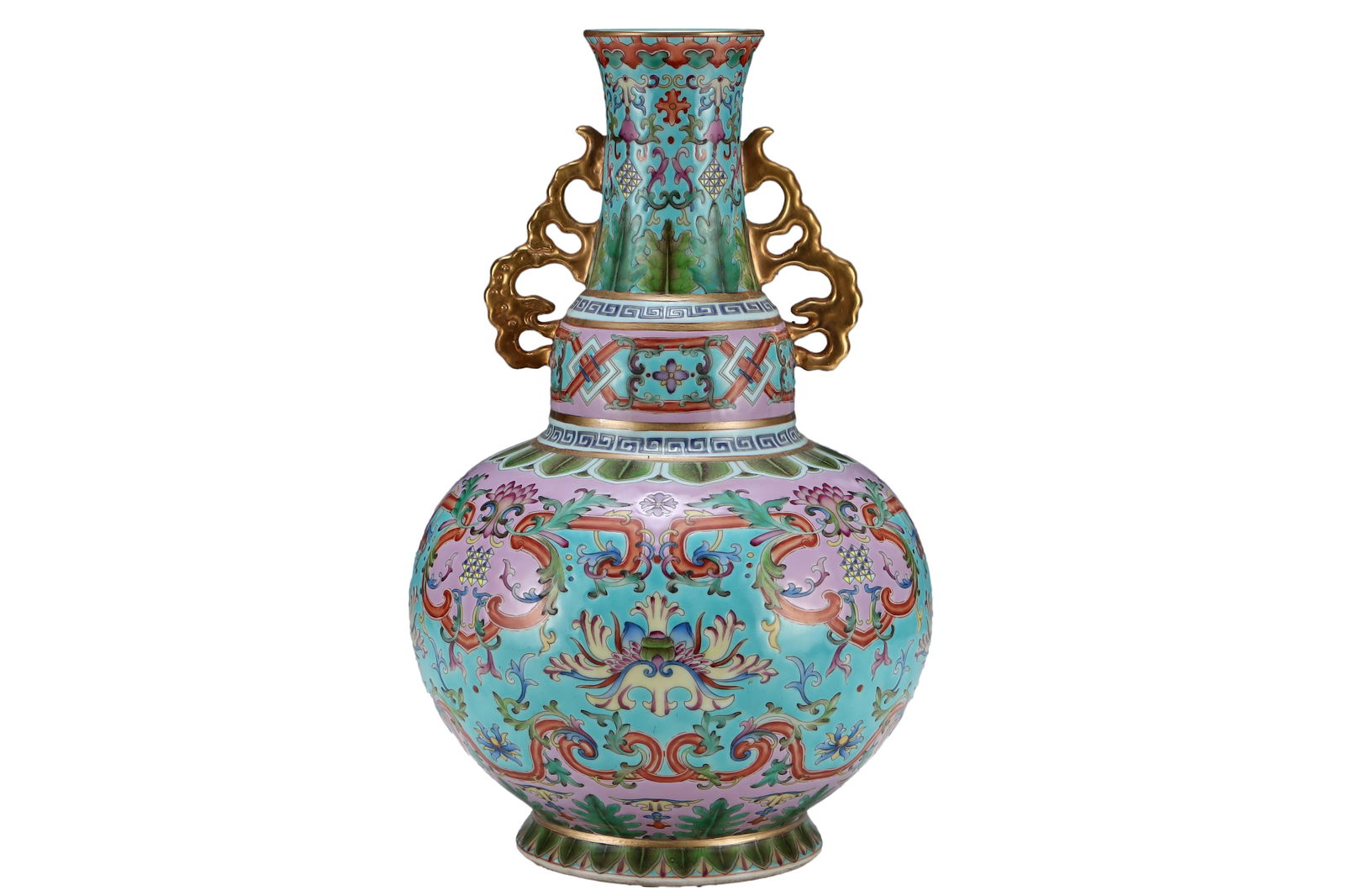 Chinese Famille Rose Enamel Porcelain Double Ear Gourd Vase w Flowers 310mmx210mm, Yongzheng Mark (1 of 10)