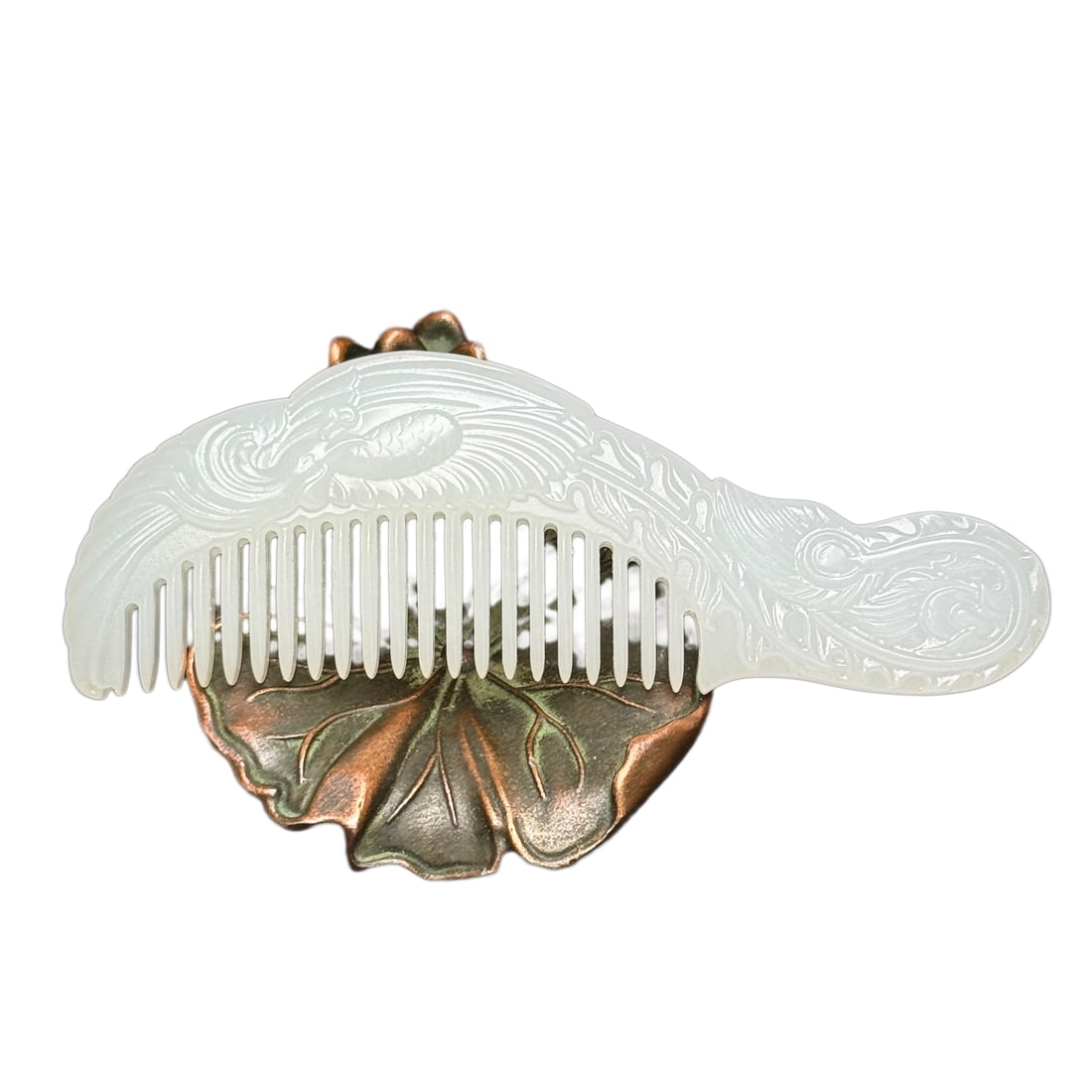 Chinese Hetian Jade Hand-Carved Comb Statue w Phoenix 23g (1 of 10)