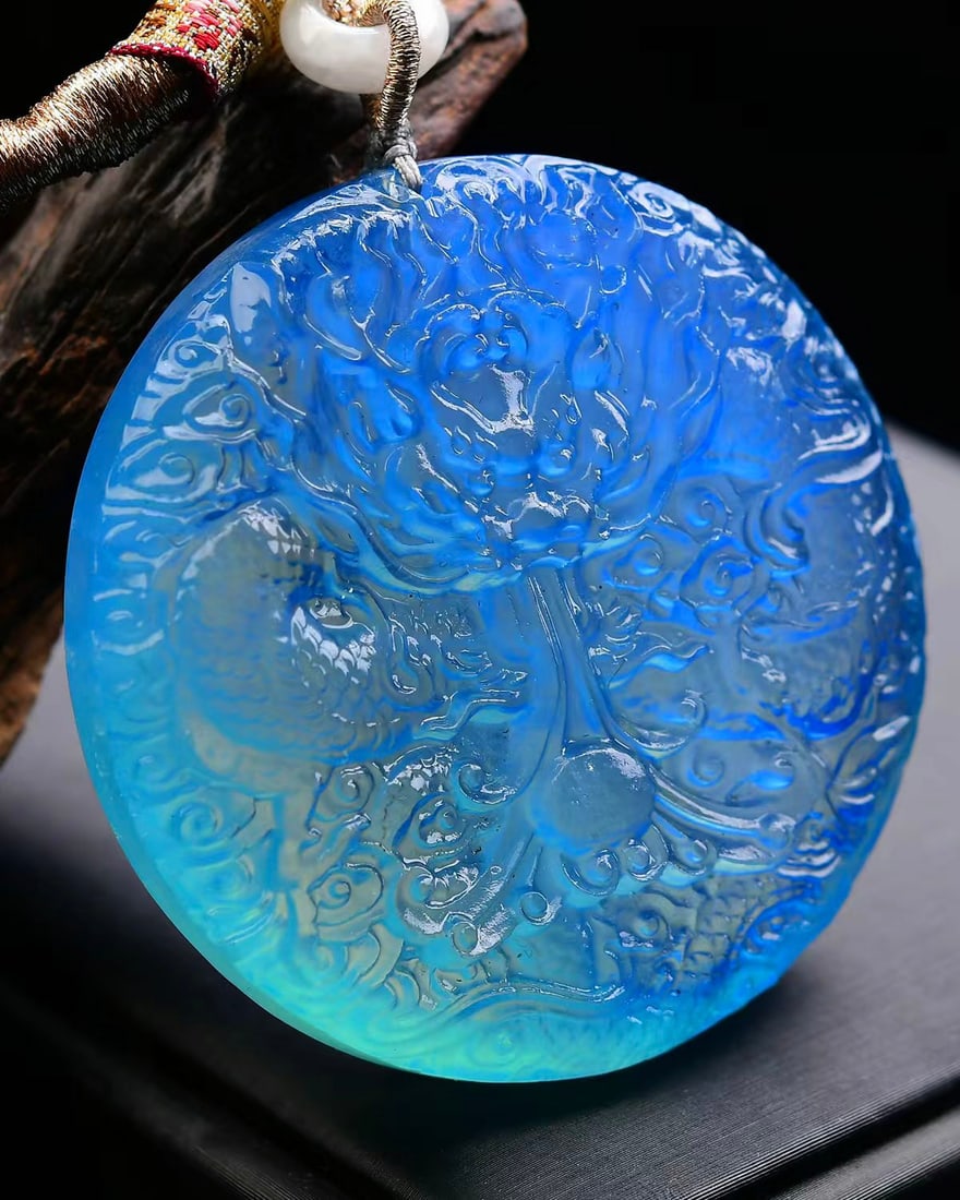 Aquamarine Hand-Carved Divine Beast Pendant w Fortune Dragon 90.3g - 4