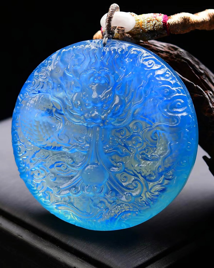 Aquamarine Hand-Carved Divine Beast Pendant w Fortune Dragon 90.3g - 5
