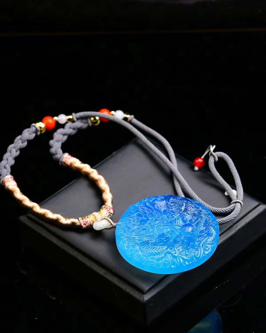 Aquamarine Hand-Carved Divine Beast Pendant w Fortune Dragon 90.3g - 6
