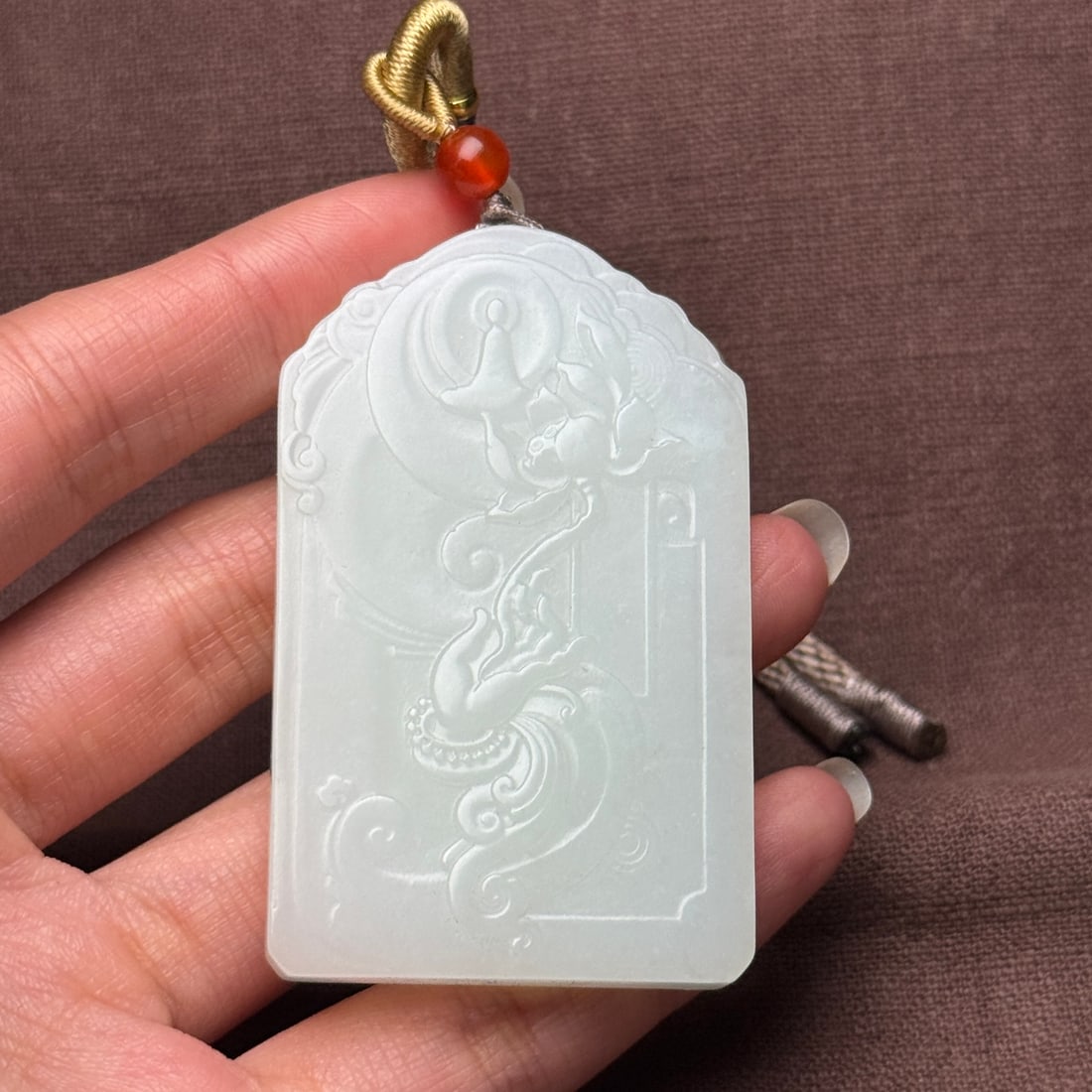 Chinese Hetian Jade Hand-Carved Buddha Pendant w Lotus Flower Kwan-yin 60g - 10