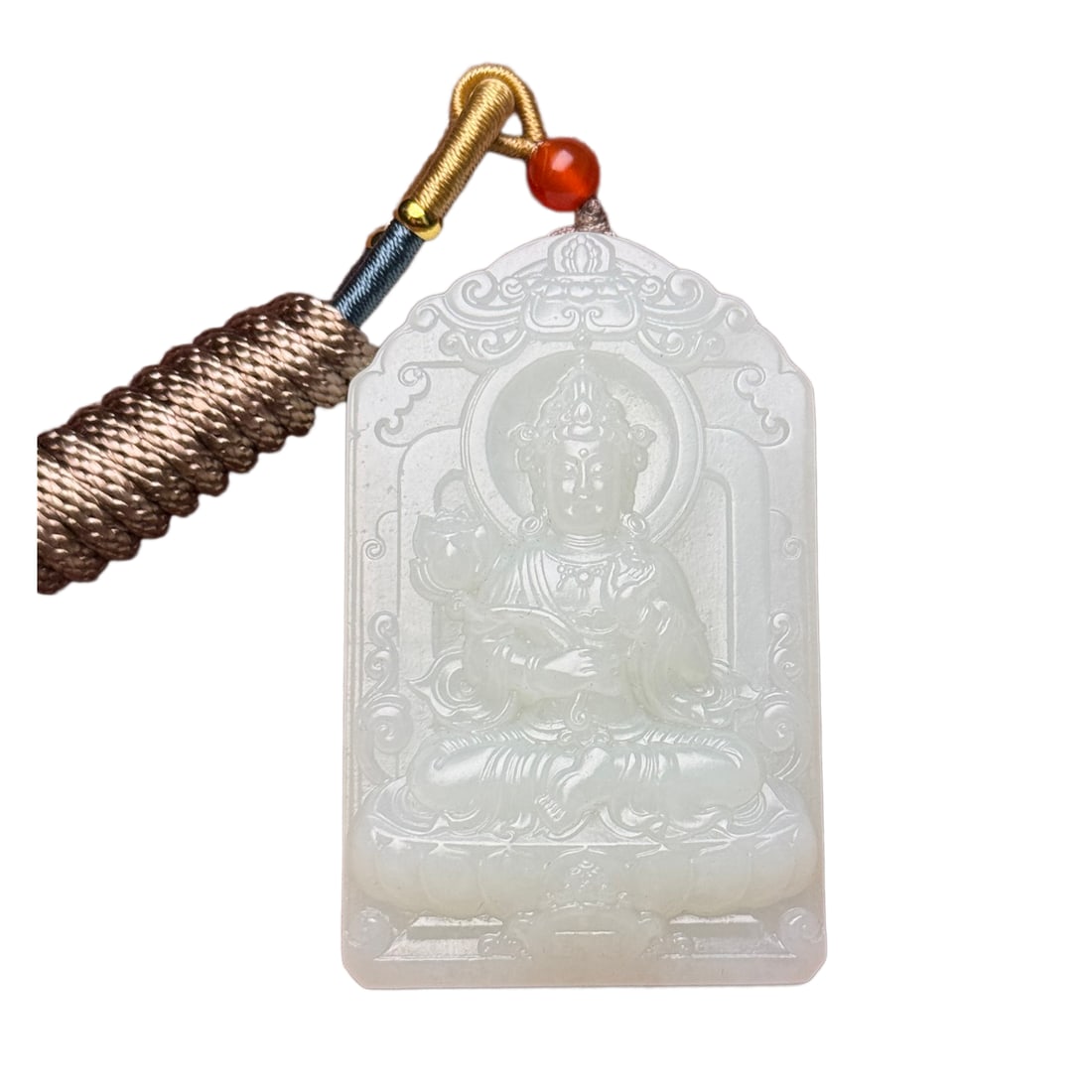 Chinese Hetian Jade Hand-Carved Buddha Pendant w Lotus Flower Kwan-yin 60g: Chinese Hetian Jade Hand-Carved Buddha Pendant w Lotus Flower Kwan-yin 60gDimension: 63 x 39 x 12 (mm) 2.48 x 1.53 x 0.47 (inches) Weight: 0.13 lbs/ 60 g