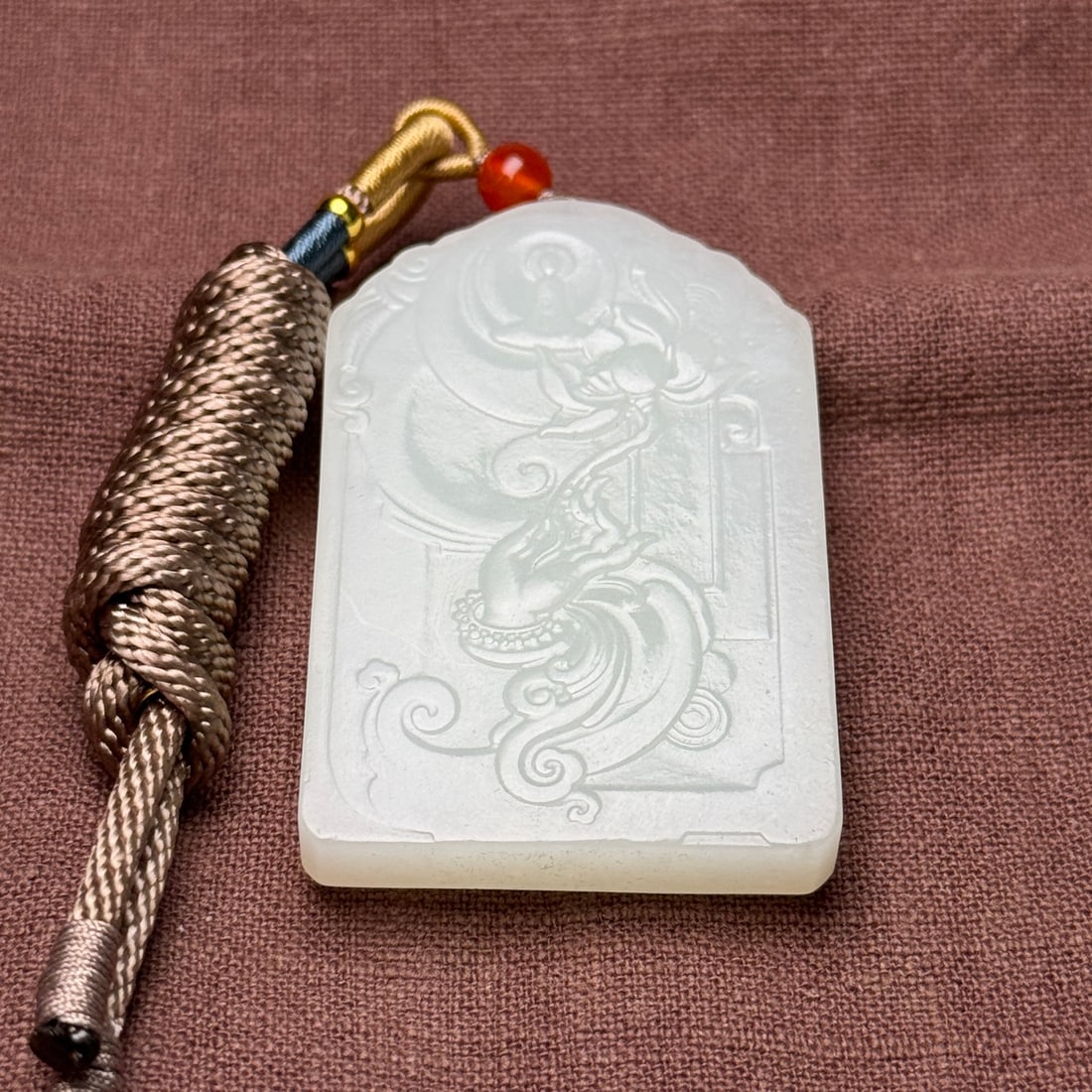 Chinese Hetian Jade Hand-Carved Buddha Pendant w Lotus Flower Kwan-yin 60g - 8