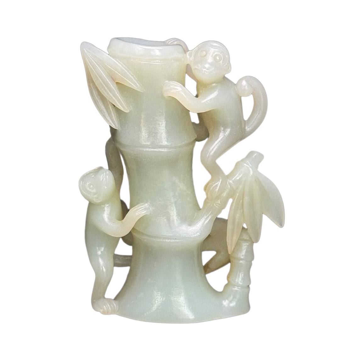 Chinese Hetian Jade Hand-Carved Animal & Plant Statue w Bamboo & Monkey 163g (1 of 10)