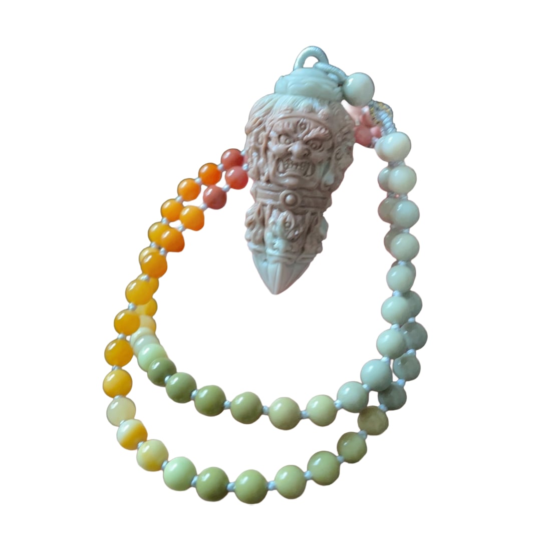 Alxa Agate Hand-Carved Dharma-vessel Pendant w Pestle Xiangmo & Hand Woven Beads Necklace: Alxa Agate Hand-Carved Dharma-vessel Pendant w Pestle Xiangmo & Hand Woven Beads NecklaceDimension: 54 x 26 (mm)2.12 x 1.02 (inches) Bead Dimension: 6 (mm) 0.24 (inches)