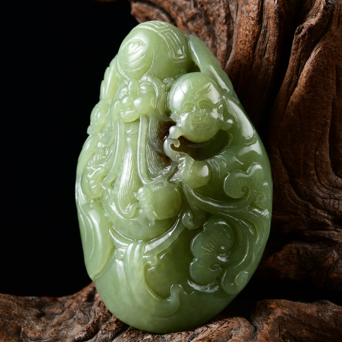 Chinese Hetian Jade Hand-Carved Figure Pendant w Longevity Taoism Deity & Certificate 136.61g - 3
