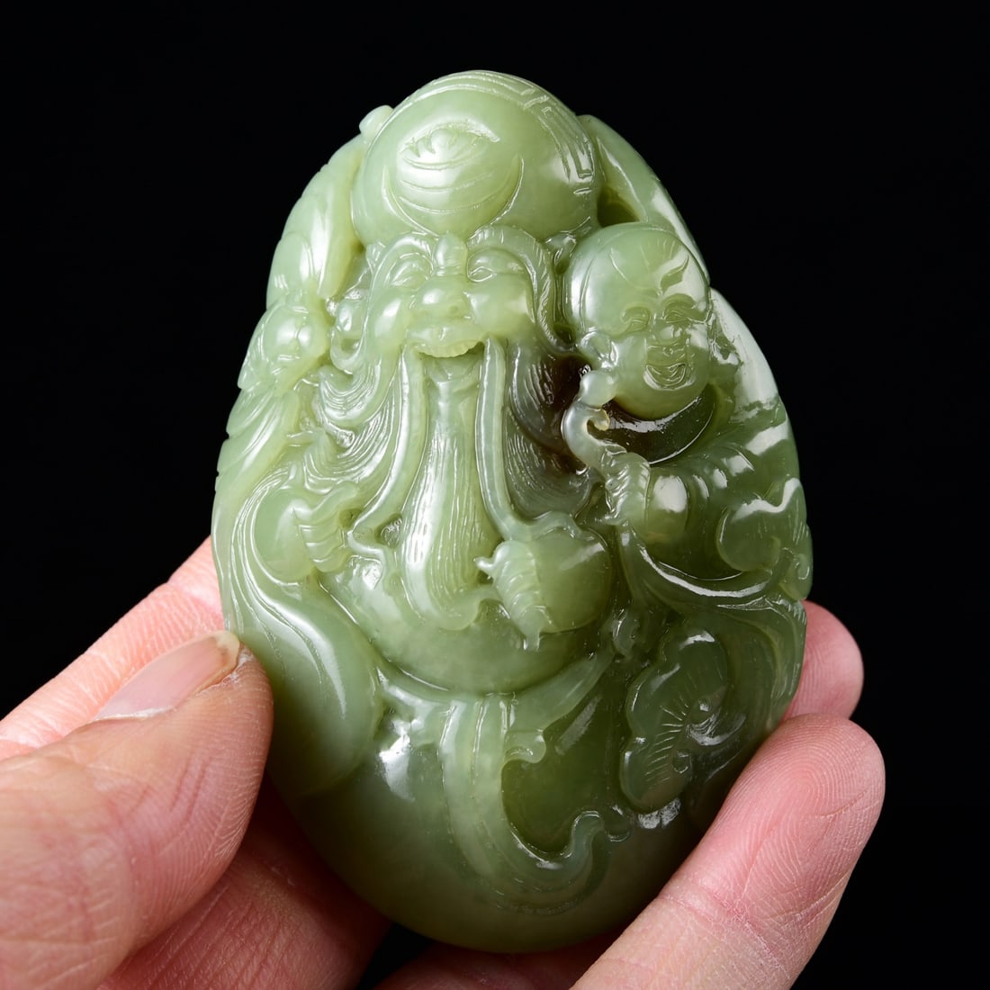 Chinese Hetian Jade Hand-Carved Figure Pendant w Longevity Taoism Deity & Certificate 136.61g - 5