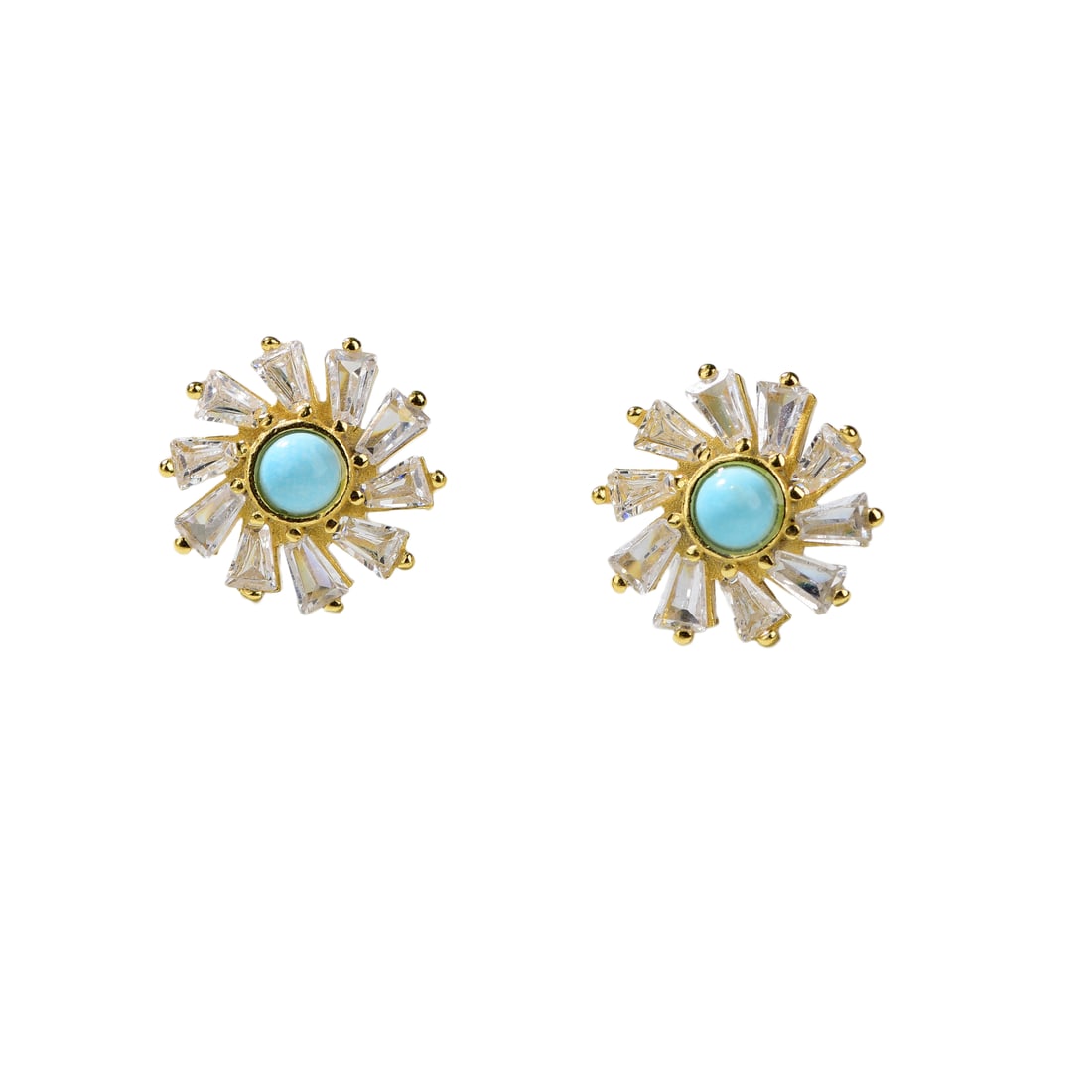A Pair 925 Silver Inlay Turquoise Earrings w Sunflower 9.8mm: A Pair 925 Silver Inlay Turquoise Earrings w Sunflower 9.8mmDimension: 9.8 (mm) 0.38 (inches) Weight: 0.11 lbs/ 50 g