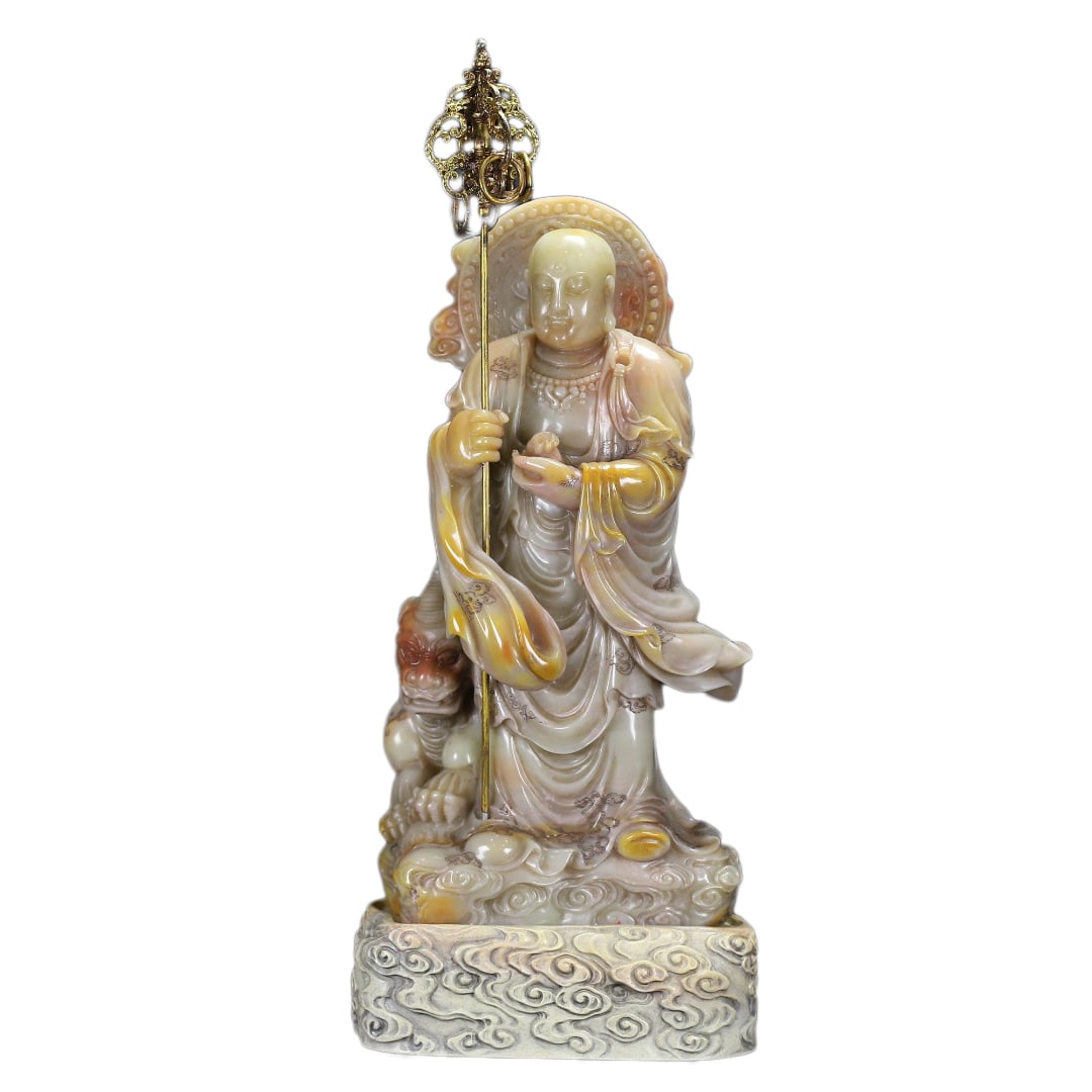 Chinese Shoushan Stone Hand-Carved Buddha Seal Statue w Ksitigarbha,Old 5100g (1 of 11)