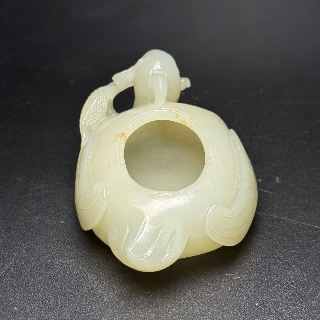 Chinese Hetian Jade Hand-Carved Animal Brush Washer w Bird 115g - 2