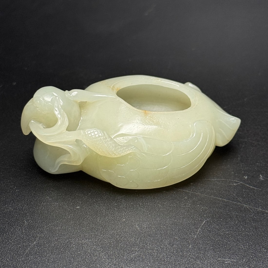 Chinese Hetian Jade Hand-Carved Animal Brush Washer w Bird 115g - 5