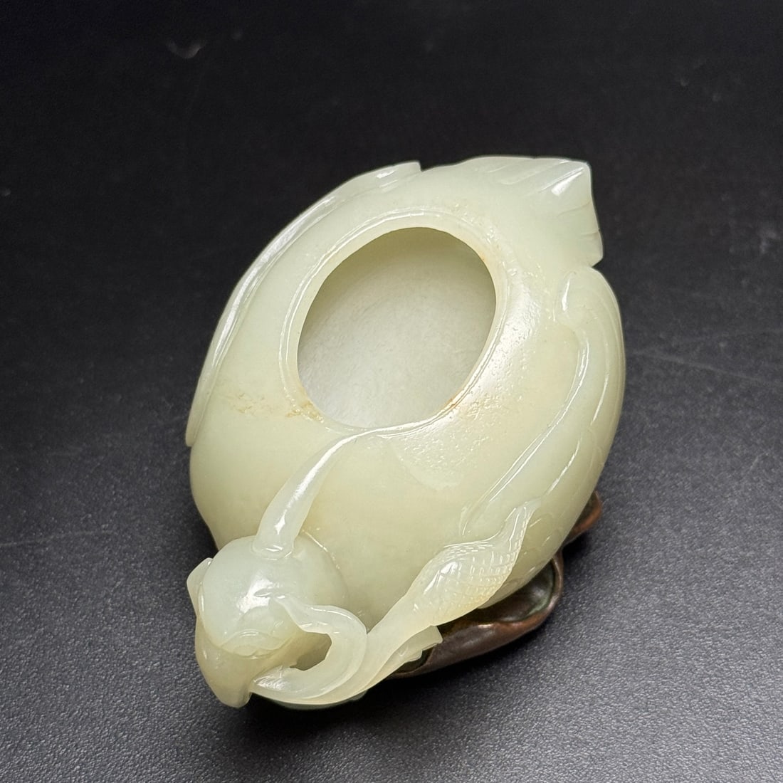 Chinese Hetian Jade Hand-Carved Animal Brush Washer w Bird 115g - 6
