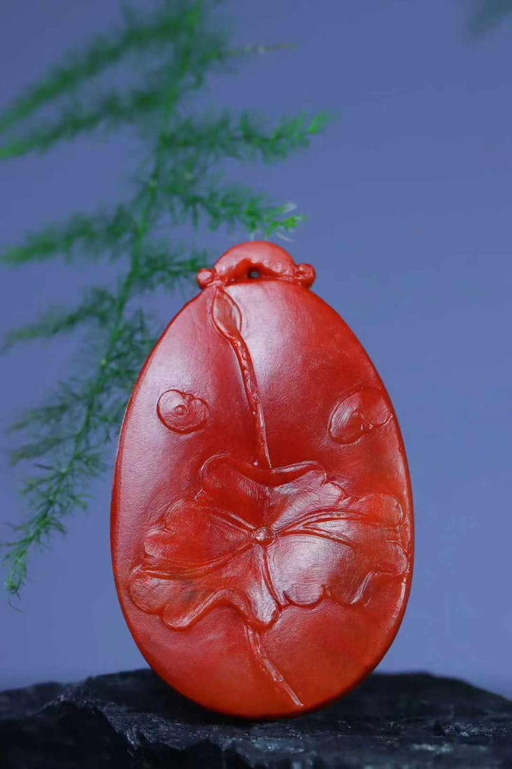 Chinese Nanhong Agate Hand-Carved Animal Pendant w Fortune Mouse 14.5g - 5