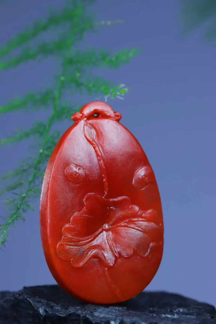 Chinese Nanhong Agate Hand-Carved Animal Pendant w Fortune Mouse 14.5g - 6