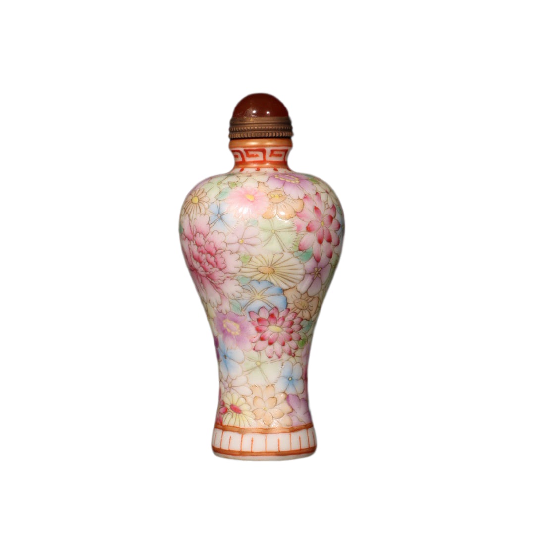 Chinese Famille Rose Porcelain Plant Snuff Bottle w All Flowers Bloom Together 85mmx40mm, (1 of 10)