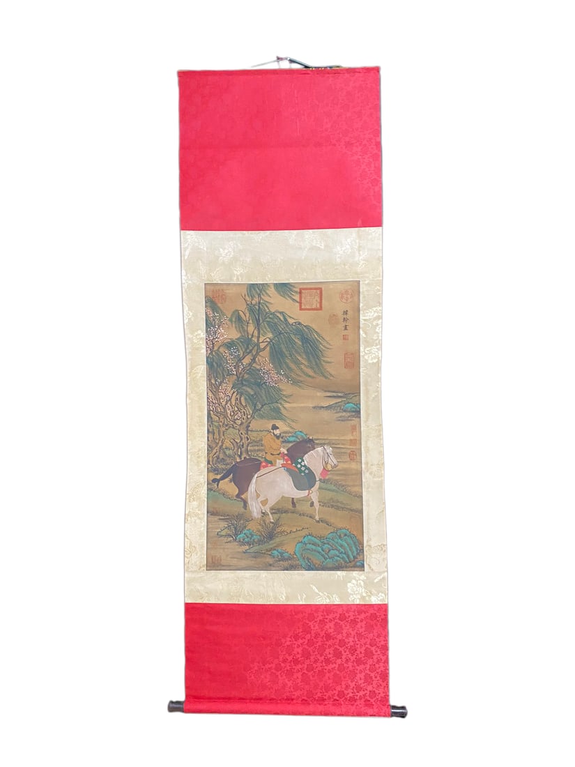 Chinese Watercolour On Silk Figure & Horse Design Painting - Han Gan (1 of 10)