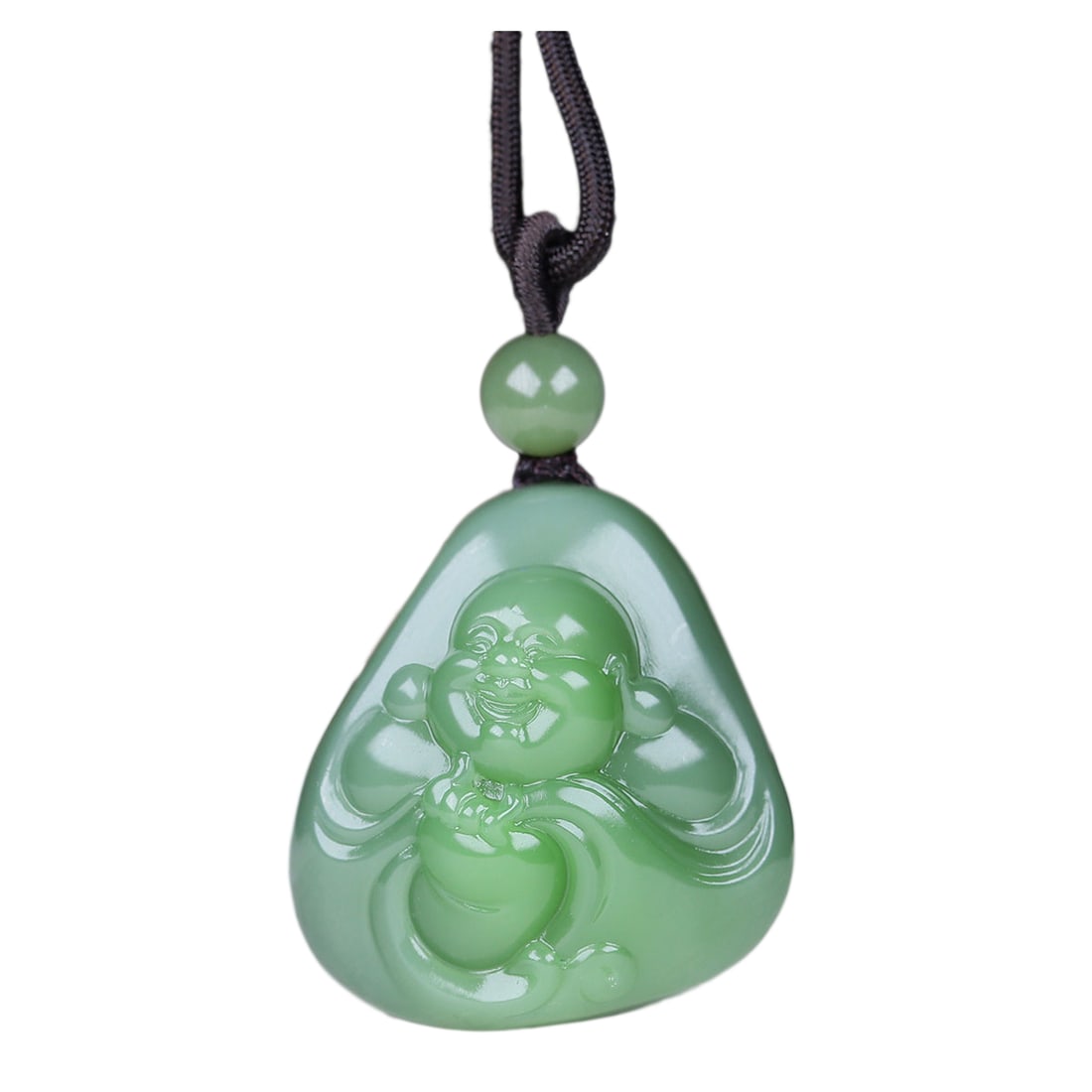 Chinese Green Hetian Jade Hand-Carved Buddha Pendant w Laughing Buddha 28g (1 of 7)
