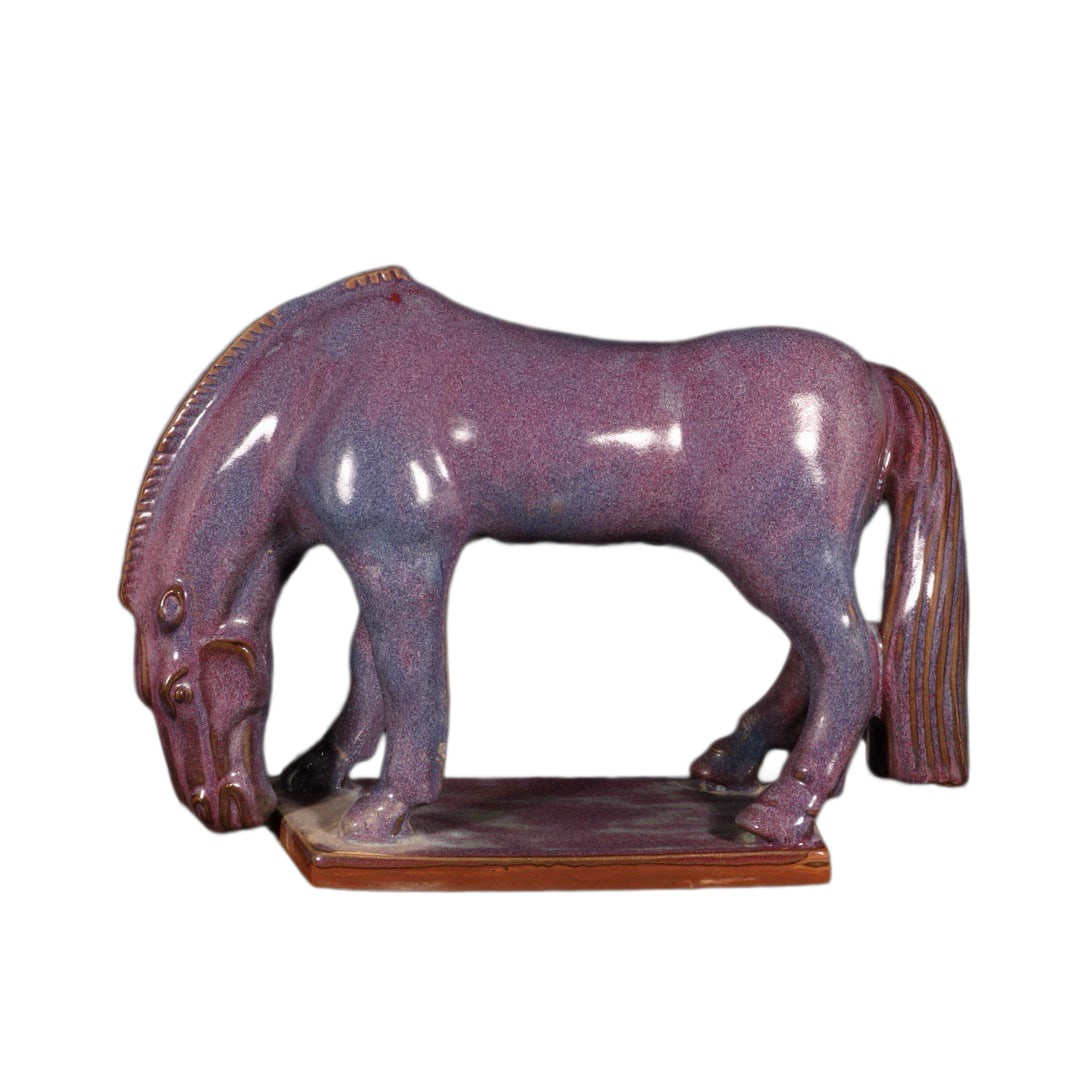 Chinese Variable Glaze Jun Kiln Porcelain Animal Statue w Fortune Horse 350mmx270mm, Song Dynasty (1 of 9)