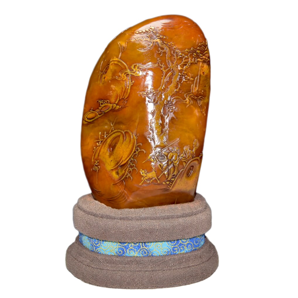 Chinese Tianhuang Stone Low Relief Mountain & Figure Seal Statue w Sages Meeting,Old 1290g (1 of 10)