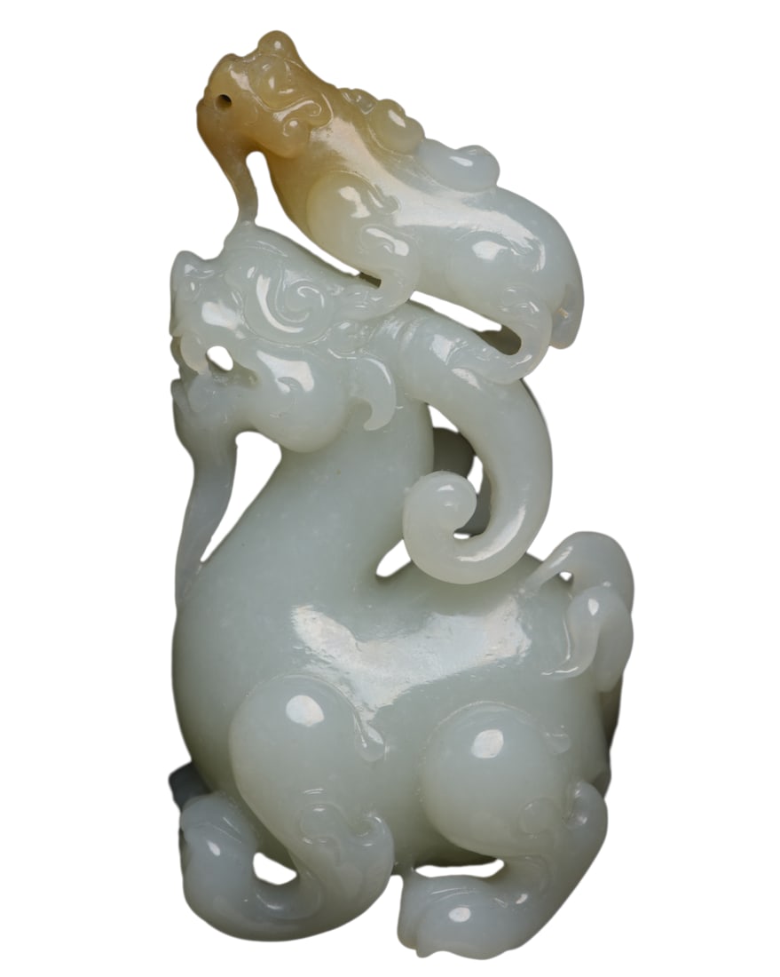 Chinese Hetian Jade Hand-Carved Divine Beast Pendant(Handheld Ornament) w Dragon 117g (1 of 10)