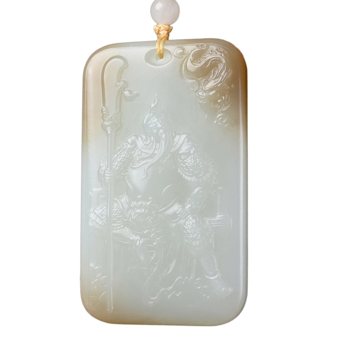 Chinese Sugar Hetian Jade Hand-Carved Figure Pendant w General Guangong & Certificate 66.24g (1 of 7)