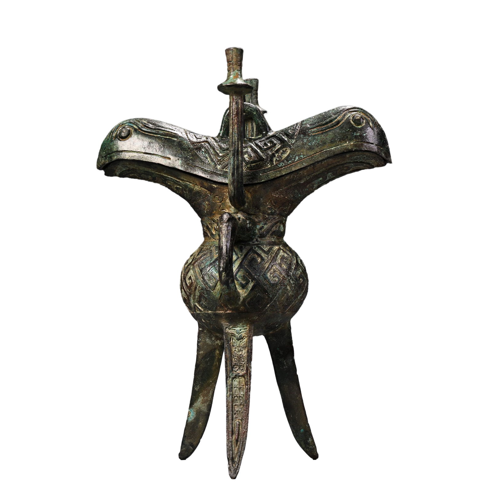 Chinese Bronze 3 Legs Wine Cup w Wine Vessel,Old 900g (1 of 13)