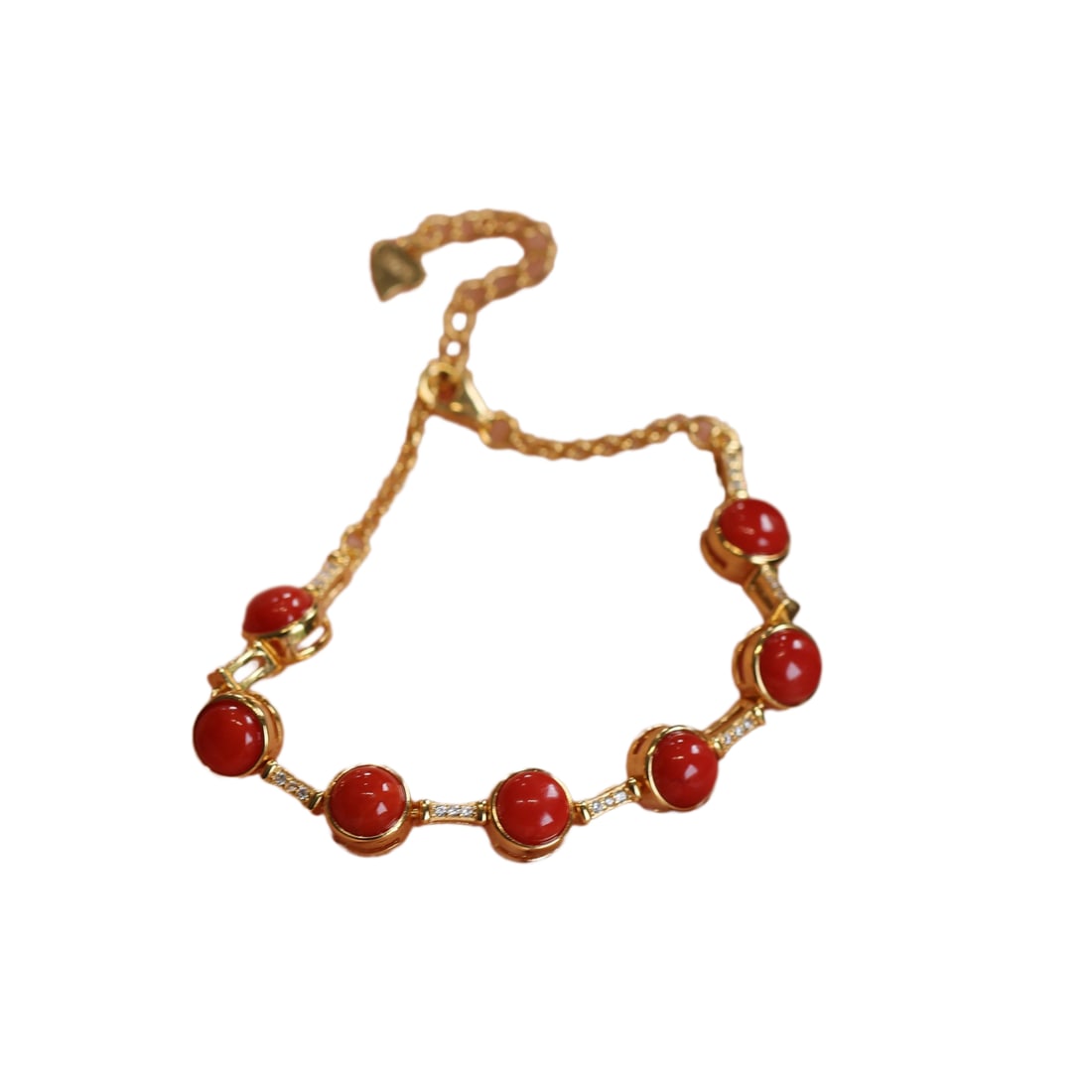 952 Silver Inlay Coral Beads Bracelet (1 of 7)