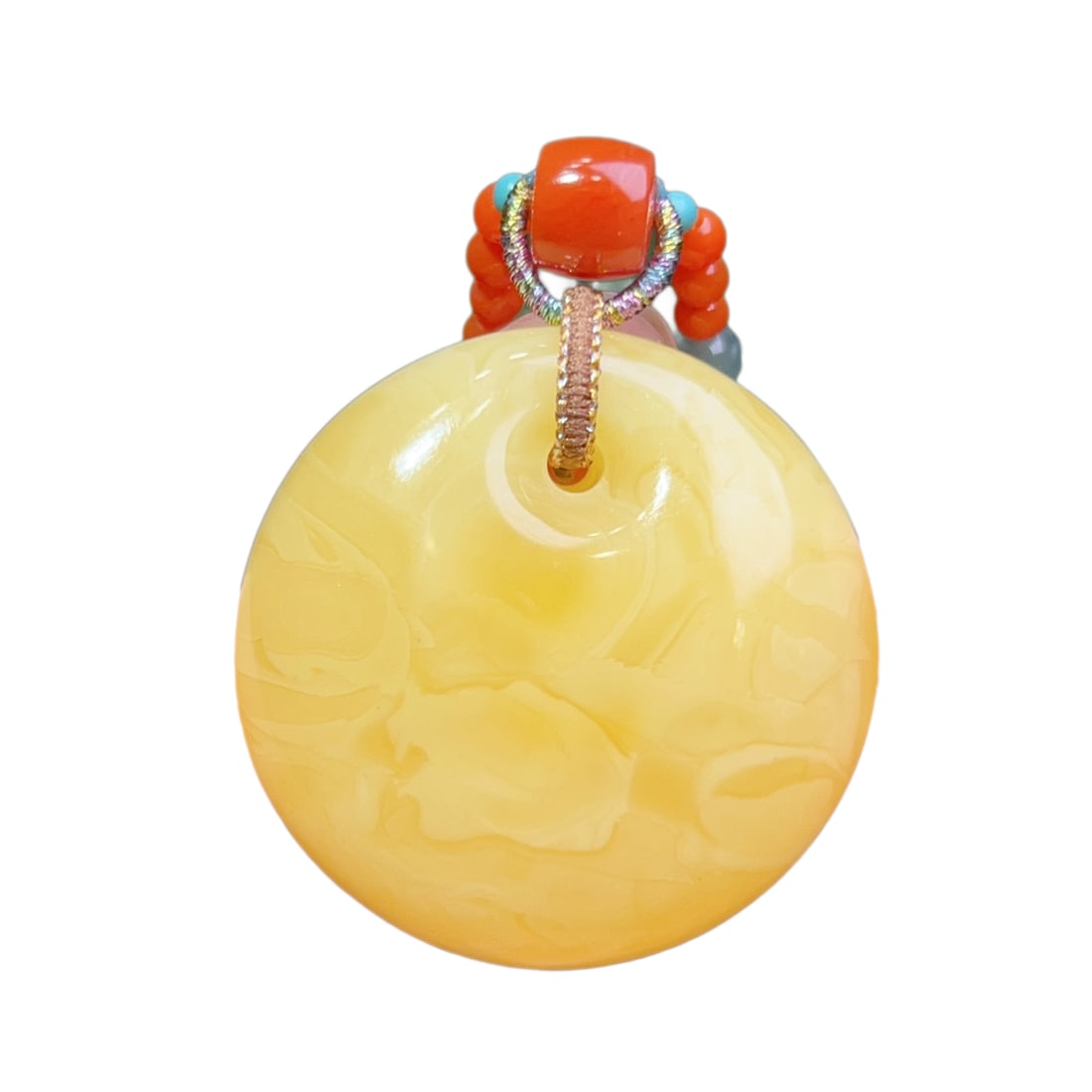 Beeswax Hand-Carved Lucky Pendant w Hand Woven Nanhong Agate Beads Necklace 26.8g (1 of 7)