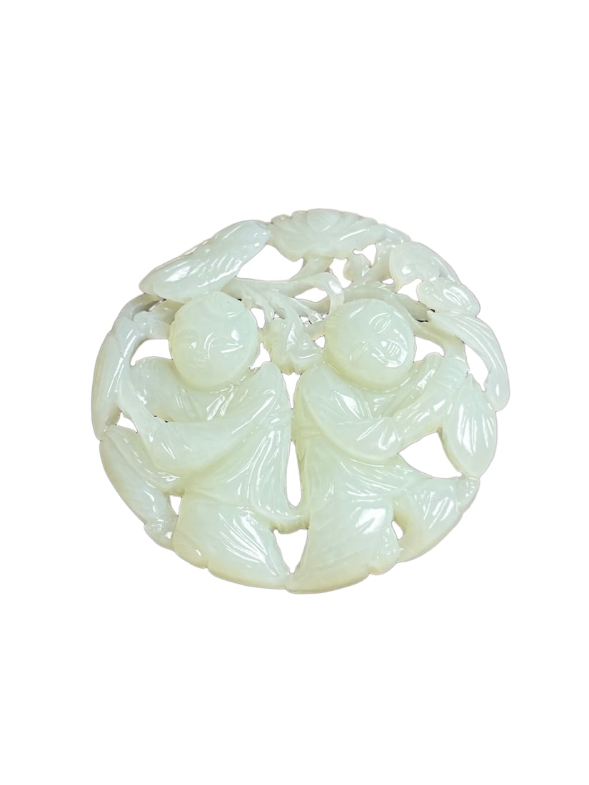 Chinese Hetian Jade Hand-Carved Figure Pendant w Kids 38g (1 of 10)