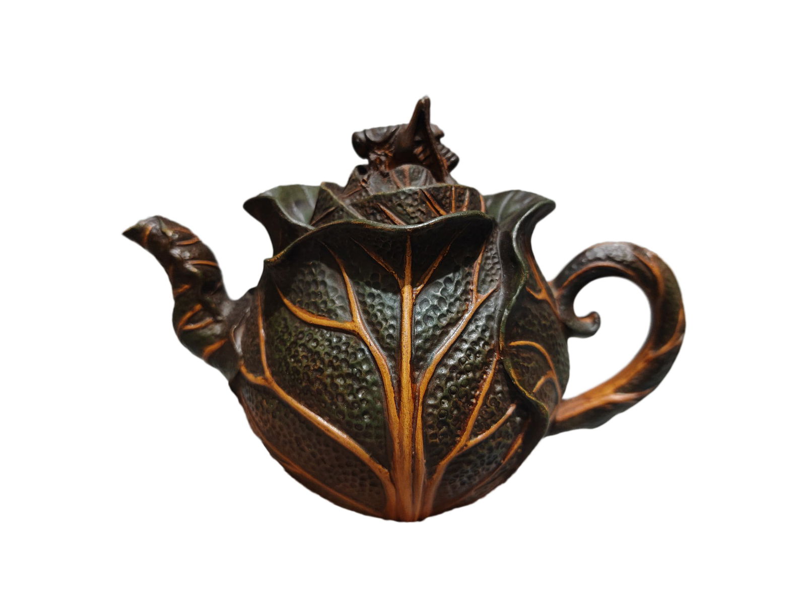 Chinese Yixing Zisha Clay Fortune Cabbage Teapot w Artist Signed,Old (1 of 10)