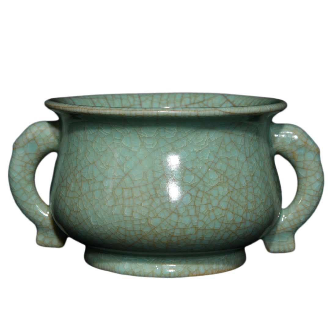 Chinese Ru Kiln Ice Crack Pattern Porcelain Double Ear Incense Burner 145mmx72mm,Old: Chinese Ru Kiln Ice Crack Pattern Porcelain Double Ear Incense Burner 145mmx72mm,OldDimension: 145 x 72 (mm) 5.71 x 2.83 (inches)