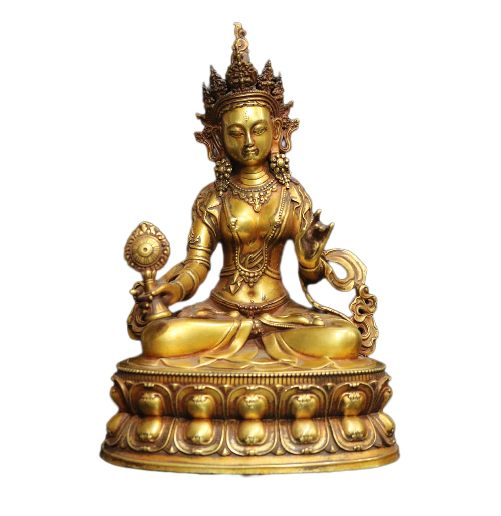 Tibetan Gilt Gold Copper Buddha Statue w Tara,Old 1338g (1 of 10)