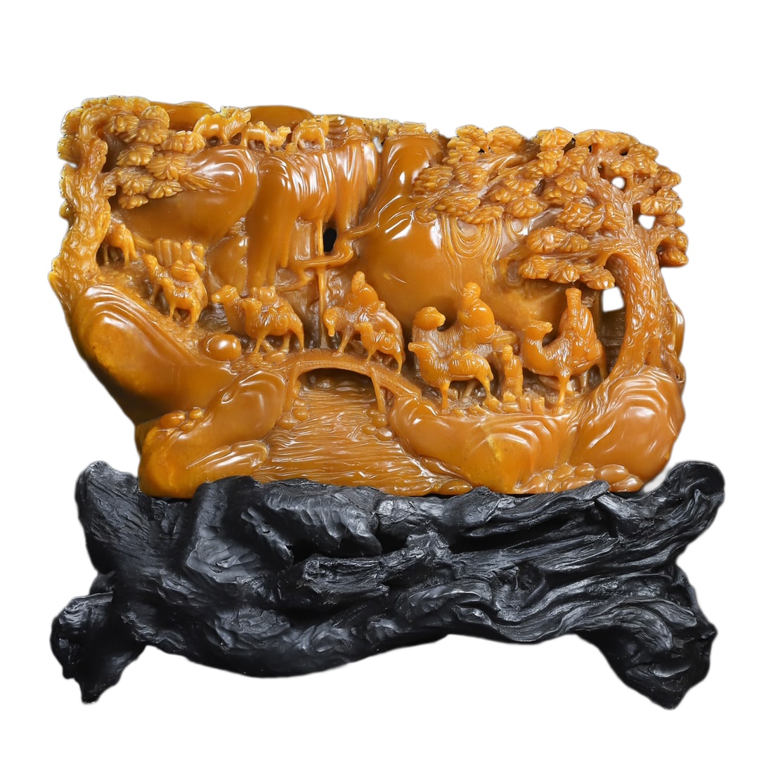 Chinese Tianhuang Stone Hand-Carved Figure Statue w Camels Trade Caravan The Silk Road,Old 15100g (1 of 12)