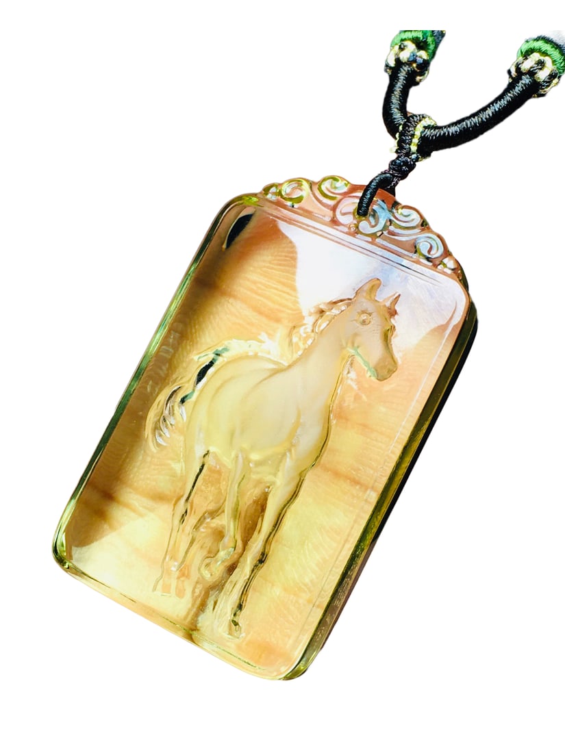 Natural Yellow Crystal Hand-Carved Animal Pendant w Fortune Horse (1 of 7)