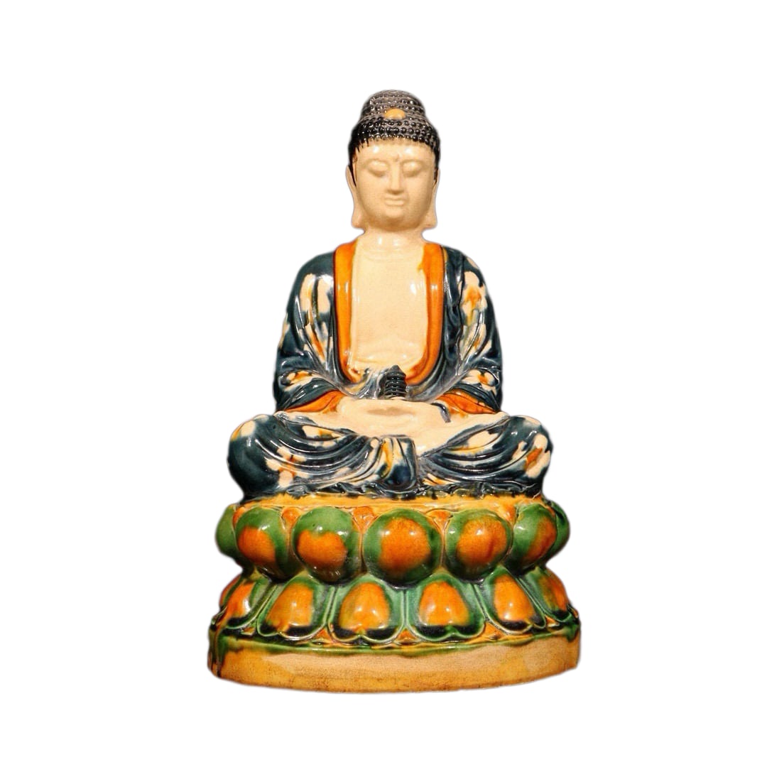 Chinese Tang San Cai Porcelain Buddha Statue w Siddhartha Buddha 270mmx140mm,Old (1 of 10)