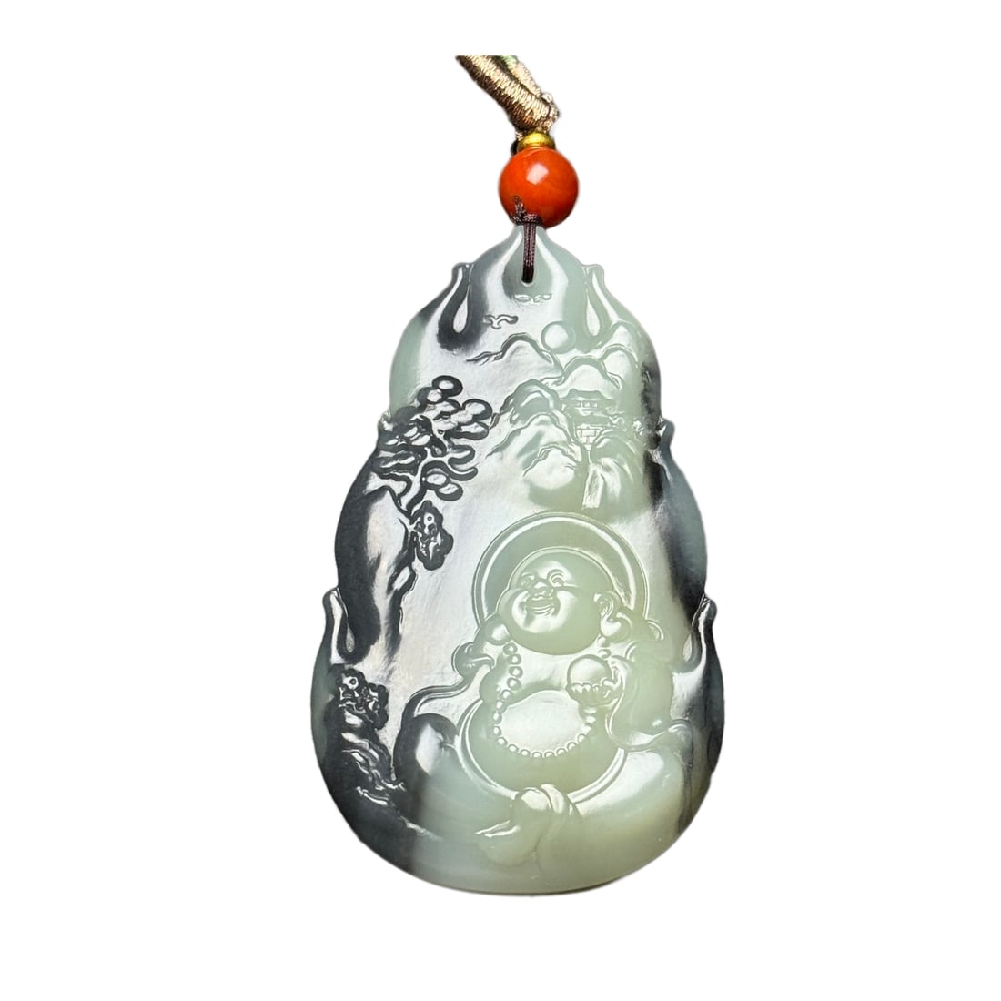 Chinese Hetian Jade Hand-Carved Buddha Pendant w Laughing Buddha 48g (1 of 10)