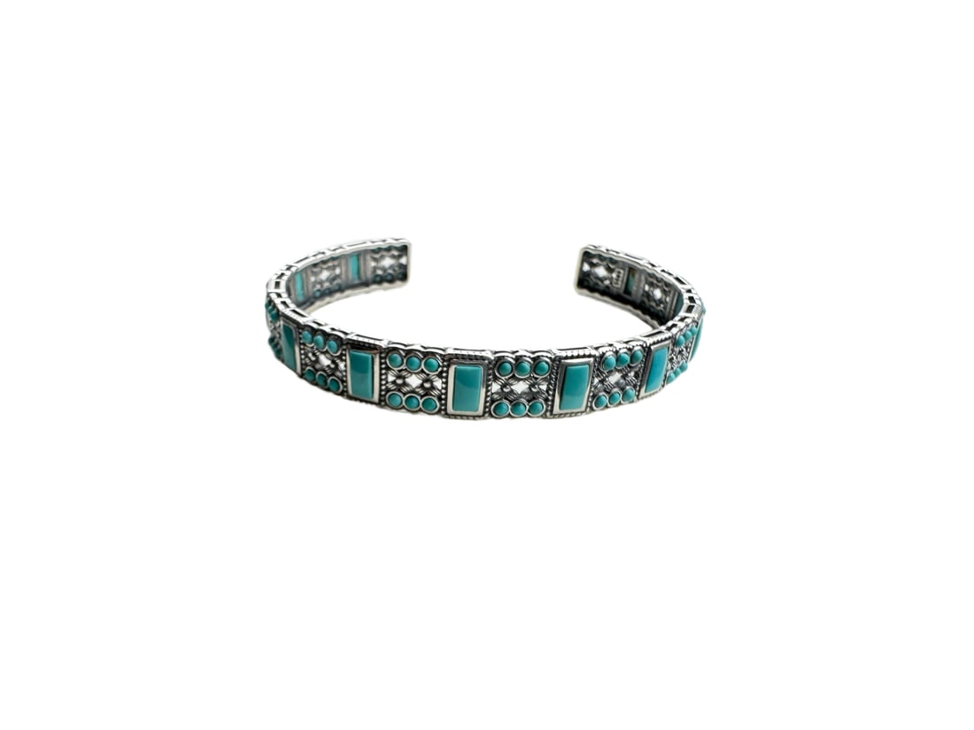 925 Silver Inlay Turquoise Imperial Concubine Bracelet (1 of 4)