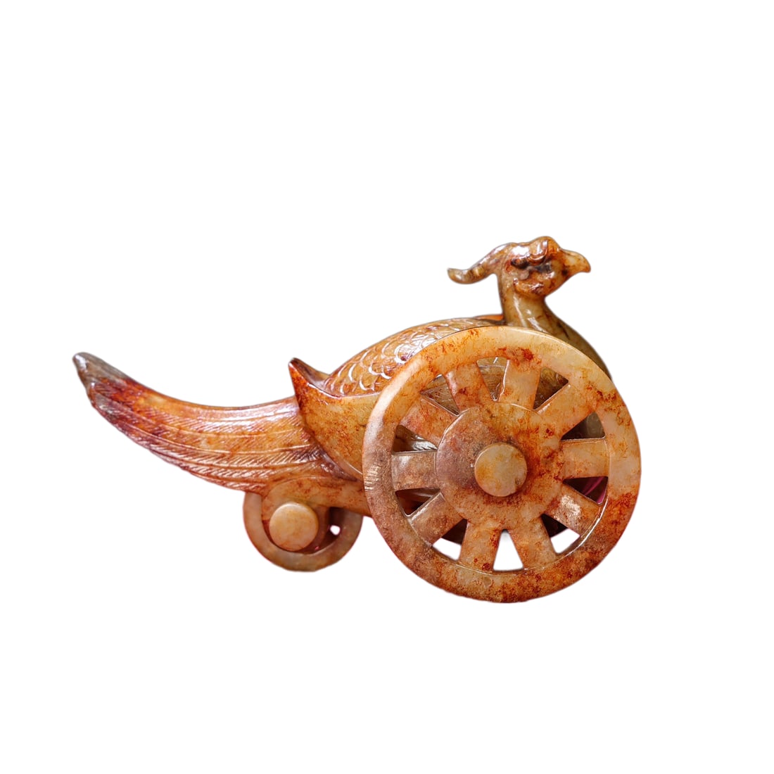 Chinese Hetian Jade Hand-Carved Divine Beast Statue w Dove Cart?ancient pull-toy?,Old 519g (1 of 9)