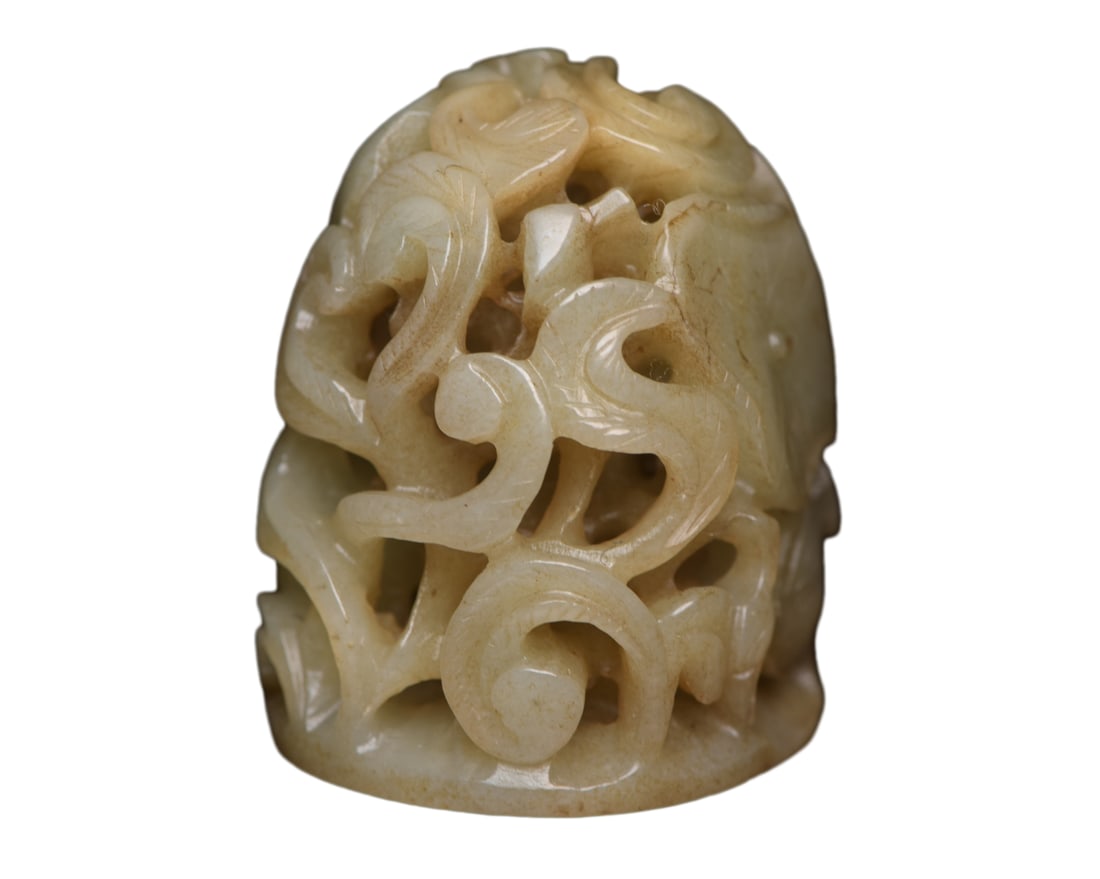 Chinese Hetian Jade Hand-Carved Animal & Plant Statue w Lotus Leaf & Crane,Old 178g (1 of 10)