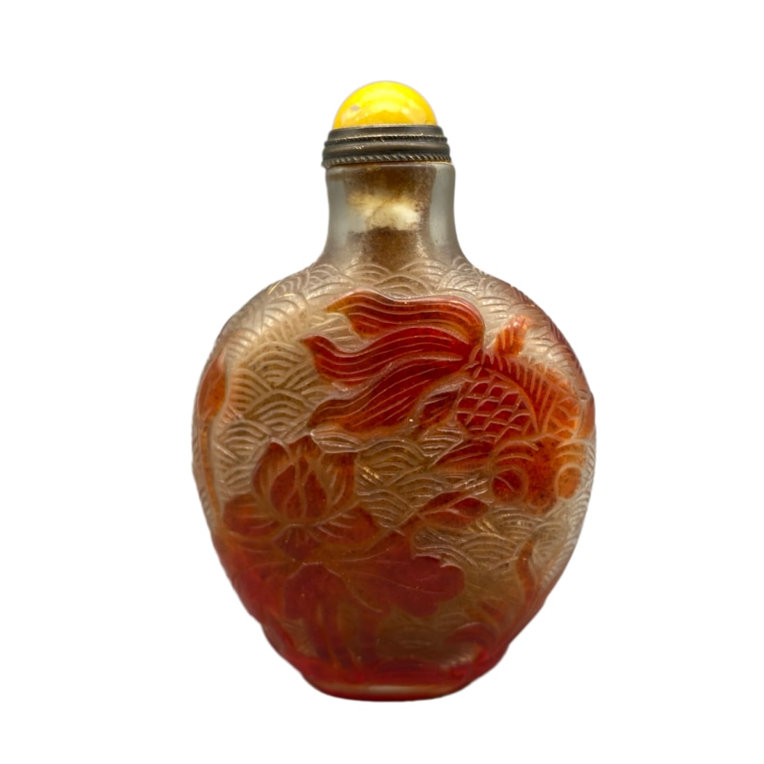 Chinese Peking Glass Low Relief Goldfish Snuff Bottle,Old 62g (1 of 10)