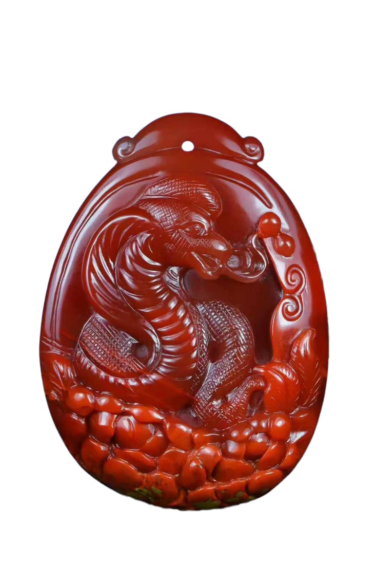 Chinese Nanhong Agate Hand-Carved Animal Pendant w Snake 20.5g (1 of 7)