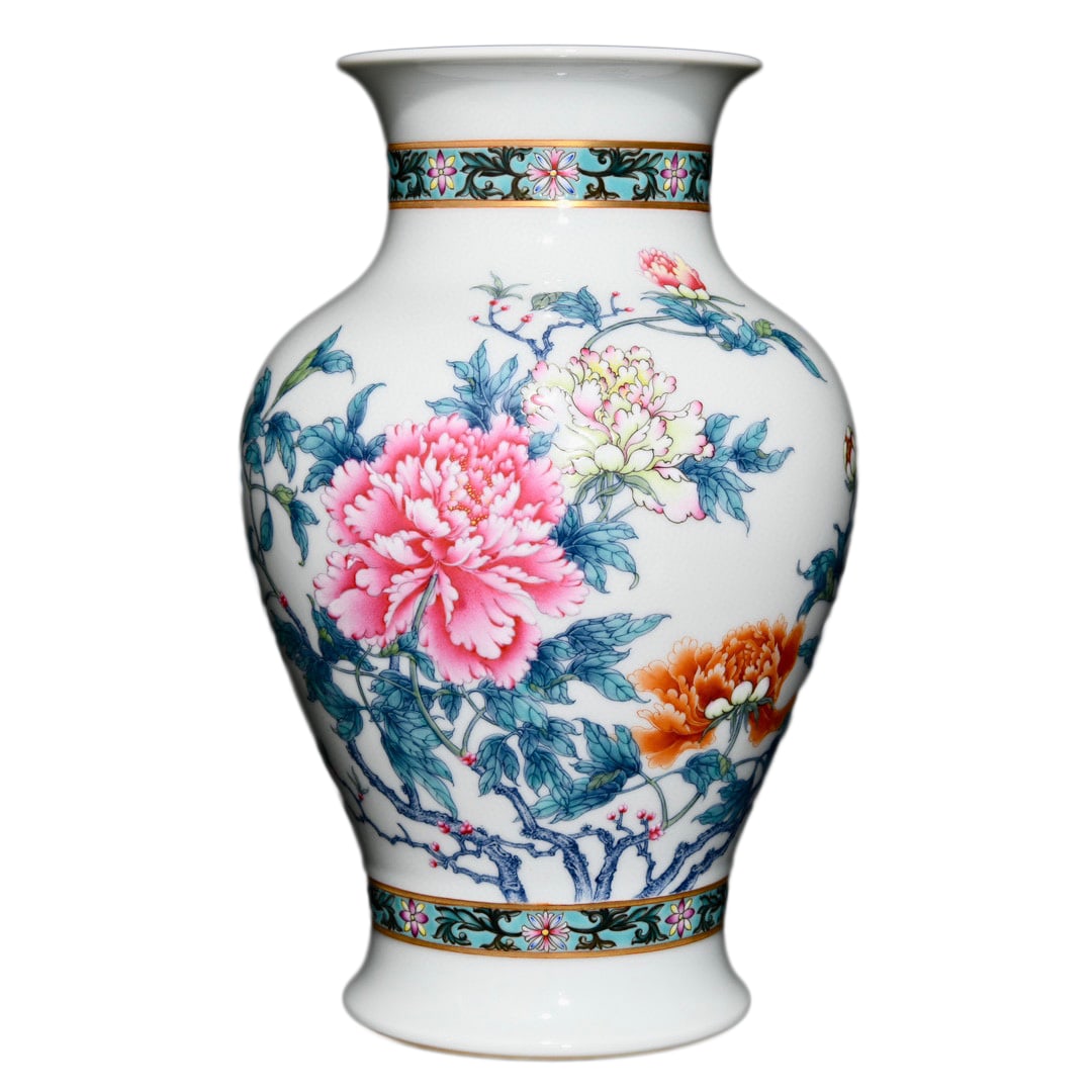 Chinese Famille Rose Enamel Porcelain Flowers Guanyin Vase w All Flowers Bloom Together 285mmx180mm, (1 of 9)