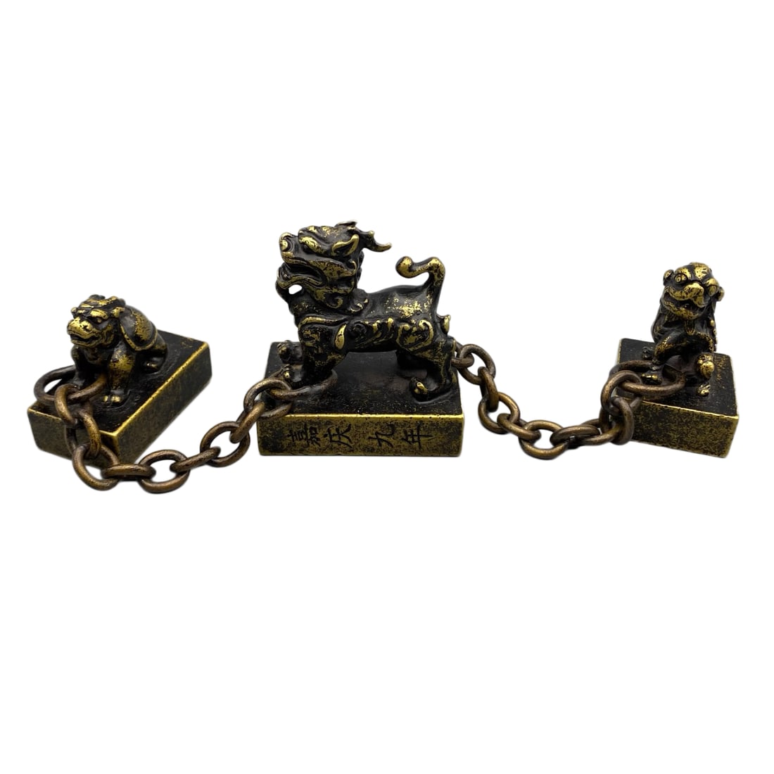 Chinese Copper Beast Chain Seals w Dragon Turtle,Pixiu,Lion,Old (1 of 10)