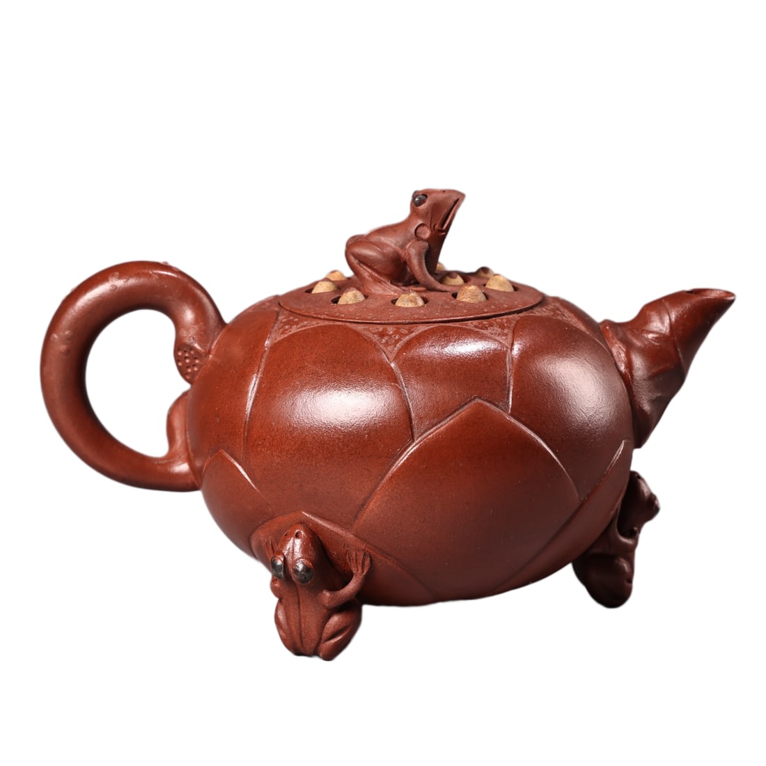 Chinese Yixing Zisha Clay Lotus Pod & Frog Teapot w Artist Signed (1 of 11)