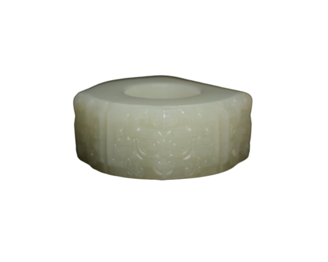 Chinese Hetian Jade Hand-Carved Thumb Ring w Beast Face 90g (1 of 10)