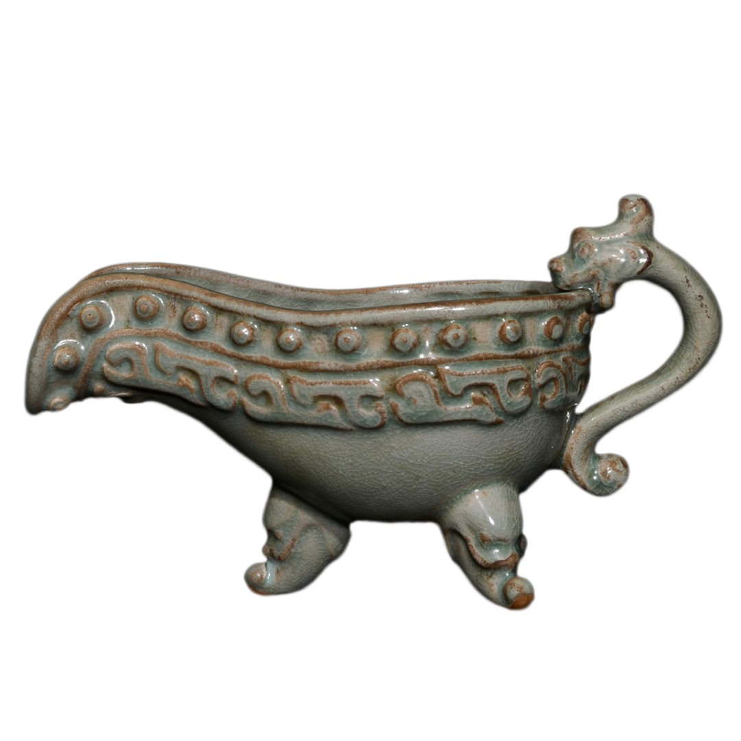 Chinese Ru Kiln Porcelain Wine Cup w Dragon 230mmx130mm,Old: Chinese Ru Kiln Porcelain Wine Cup w Dragon 230mmx130mm,OldDimension: 230 x 130 (mm)9.05 x 5.12 (inches)