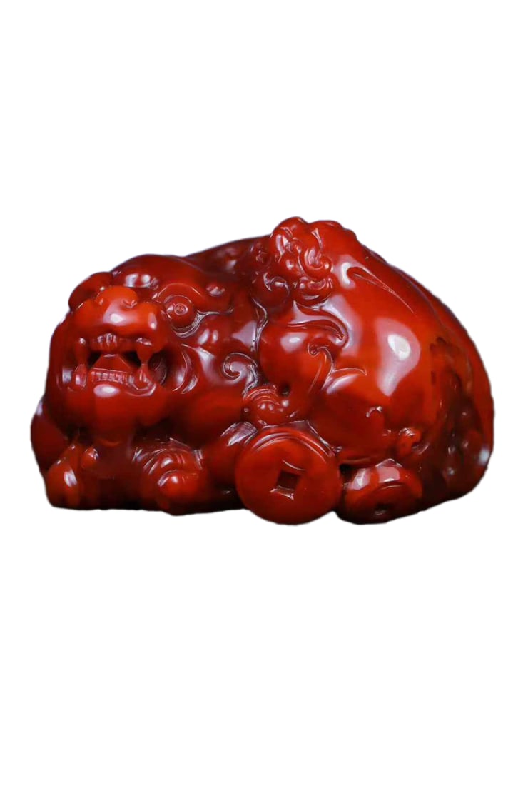 Chinese Nanhong Agate Hand-Carved Animal Pendant (Handheld Ornament) w Fortune Pixiu 121.3g (1 of 7)